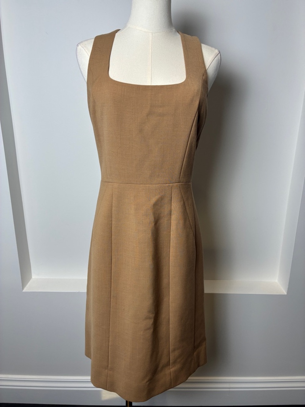 Tory Burch Sleeveless Square-Neck Tan Midi Dress
